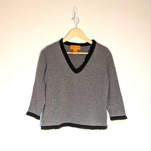 Classiques Entire Petites Merino Wool Blend Pullover Gray & Black Sweater, M